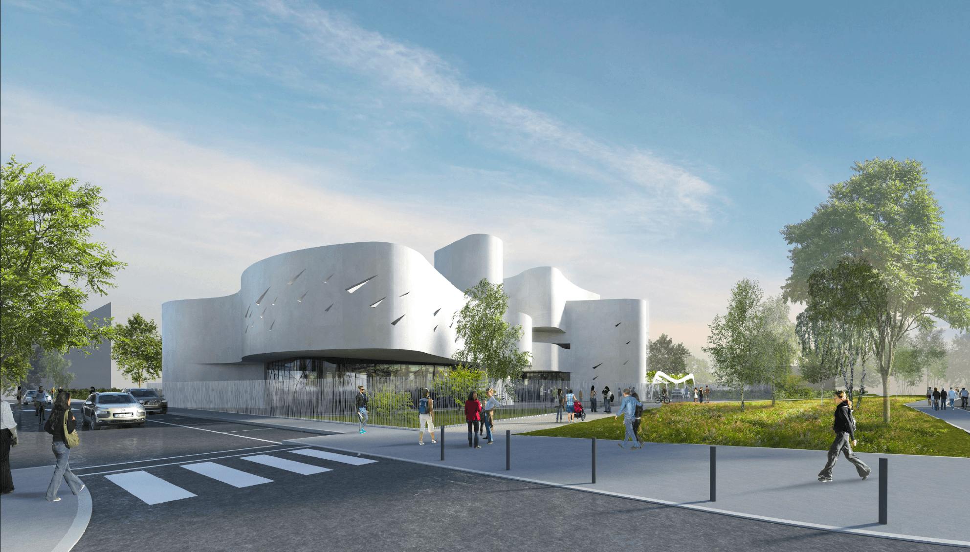 Rendu de la maison des associations de Saint-Cyr-l'École, aux volumes courbes